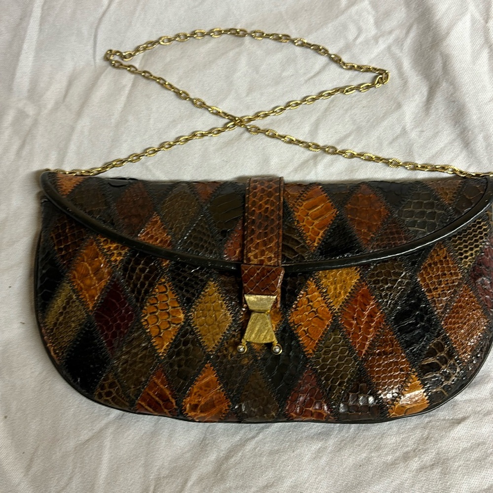 Vintage 1970”s real snake skin Harlequin Made in Canada shoulder chain straps
